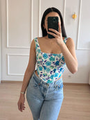 BONNIE - BLUE FLOWER CORSET TOP