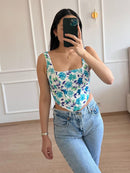 BONNIE - BLUE FLOWER CORSET TOP