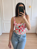 BONNIE - RED FLOWER CORSET TOP